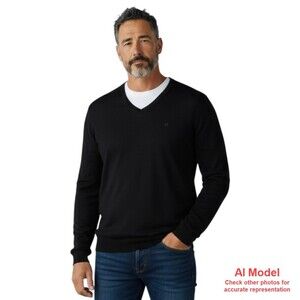 Mens Large Calvin Klein Italian Merino Wool Sweater V Neck Black Lightweight